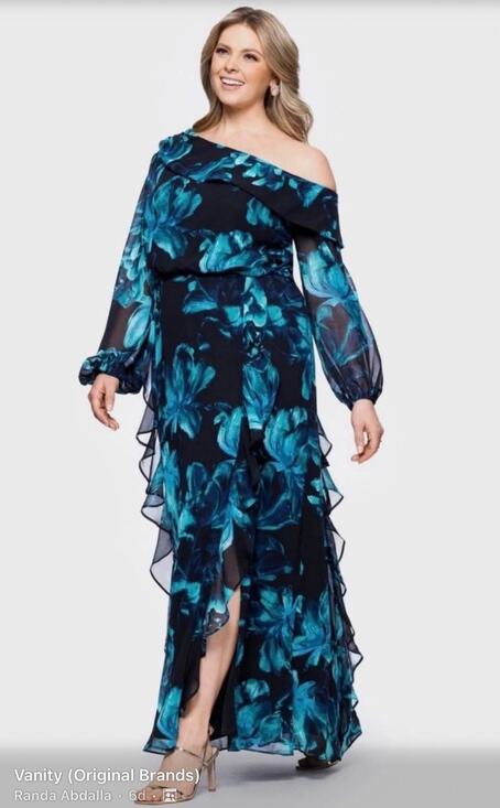 Xscape Dresses & Skirts - XSCAPE Blue Evening Gown Floral Chiffon Ruffled One Shoulder Maxi Dress Size 16W